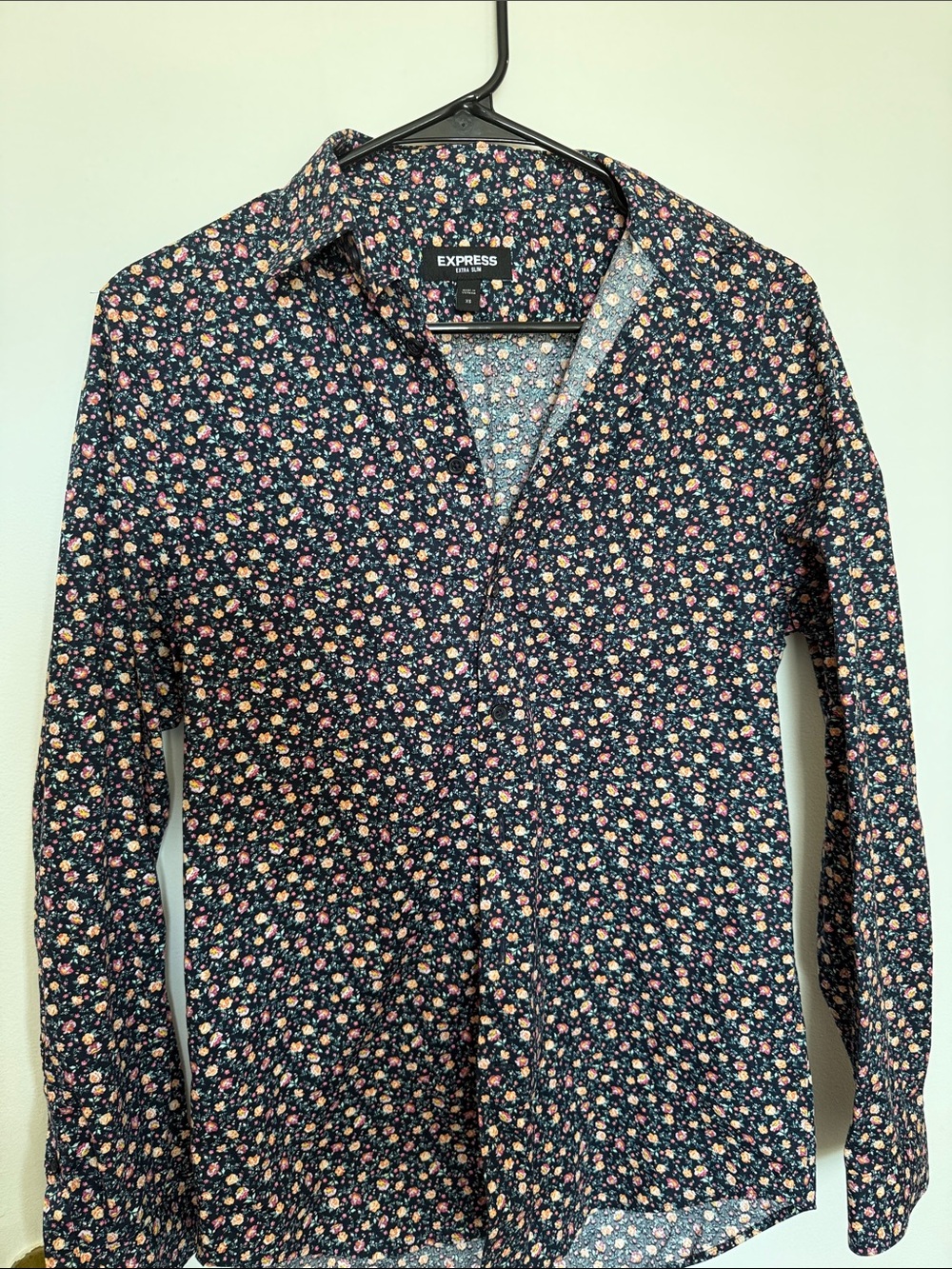 Express Men's Navy Floral Print Button-Down Shirt